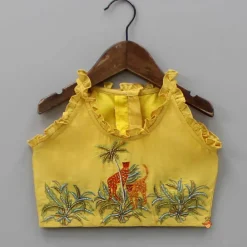Hot Jungle Theme Embroidered Yellow Top And Flared Lehenga Ethnic Wear | Lehengas & Ghagras