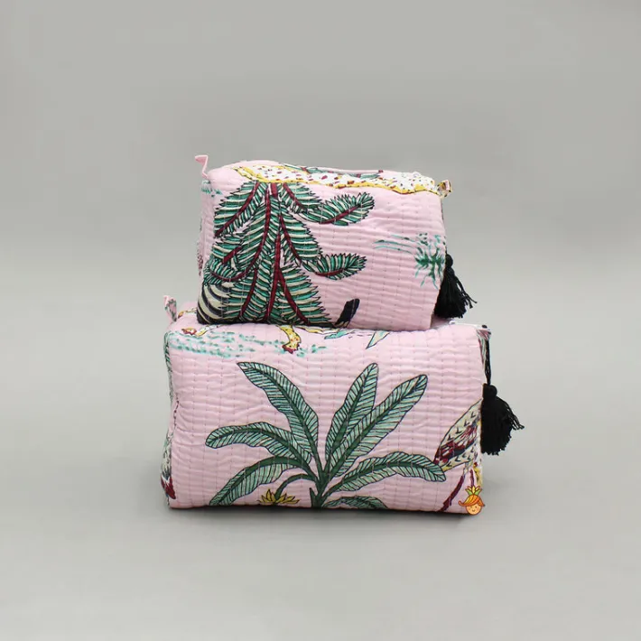 Clearance Jungle-Themed Printed Pink Pouch Bags - Set Of 2 Bags
