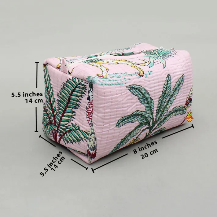 Clearance Jungle-Themed Printed Pink Pouch Bags - Set Of 2 Bags