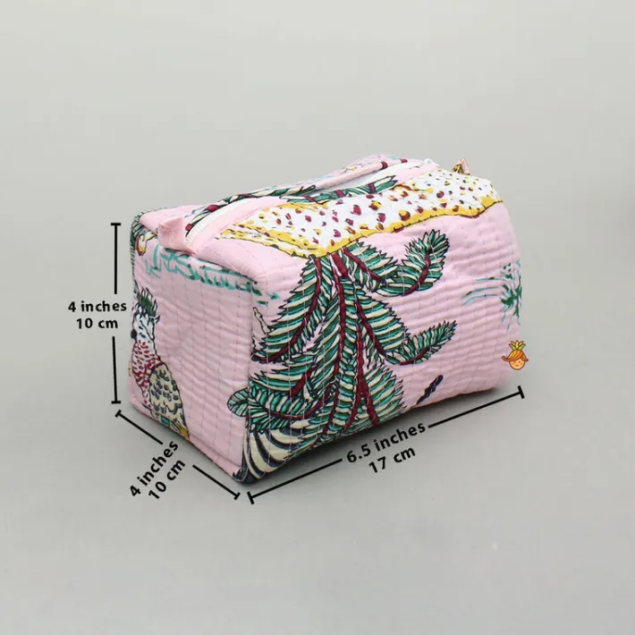 Clearance Jungle-Themed Printed Pink Pouch Bags - Set Of 2 Bags