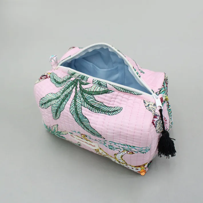 Clearance Jungle-Themed Printed Pink Pouch Bags - Set Of 2 Bags