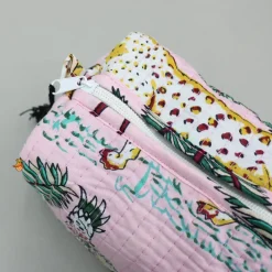 Clearance Jungle-Themed Printed Pink Pouch Bags - Set Of 2 Bags