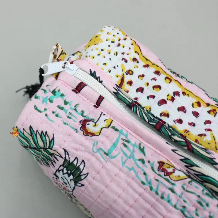 Clearance Jungle-Themed Printed Pink Pouch Bags - Set Of 2 Bags