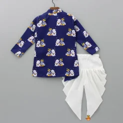 Outlet Krishna Printed Blue Kurta With Dhoti And Mukut BOY Indian Ethnic Wear | Ethnic Sets