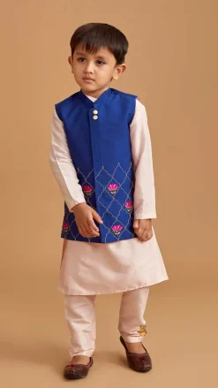 Sale Kurta And Floral Thread Embroidered Jacket With Pyjama BOY Indian Ethnic Wear | Ethnic Sets