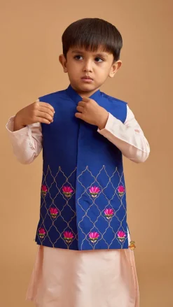 Sale Kurta And Floral Thread Embroidered Jacket With Pyjama BOY Indian Ethnic Wear | Ethnic Sets