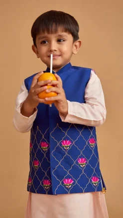Sale Kurta And Floral Thread Embroidered Jacket With Pyjama BOY Indian Ethnic Wear | Ethnic Sets