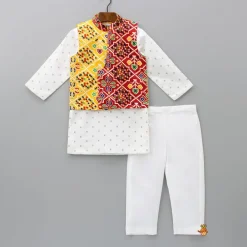 Discount Kurta And Multicolour Bandhani Printed Jacket With Pyjama BOY Indian Ethnic Wear | Ethnic Sets