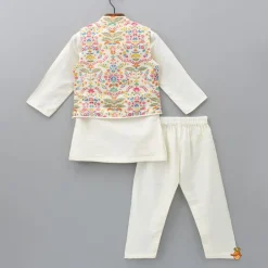 Online Kurta And Pyjama With Asymmetric Floral Printed Jacket BOY Indian Ethnic Wear | Ethnic Sets