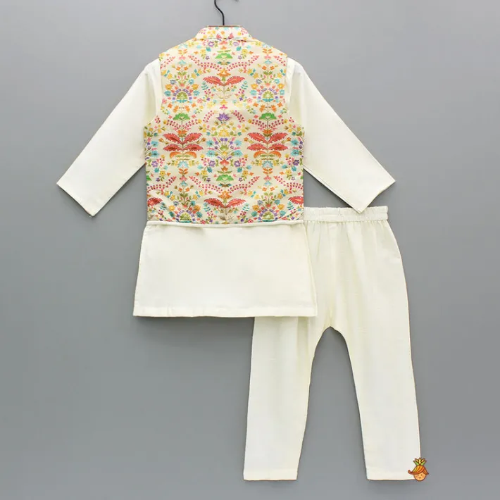Online Kurta And Pyjama With Asymmetric Floral Printed Jacket BOY Indian Ethnic Wear | Ethnic Sets