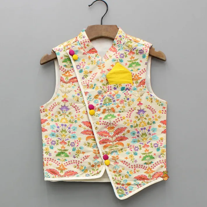 Online Kurta And Pyjama With Asymmetric Floral Printed Jacket BOY Indian Ethnic Wear | Ethnic Sets