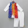 Sale Kurta With Bandhani Printed Stylish Jacket And Pyjama BOY Twinning Sets | Indian Ethnic Wear