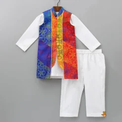 Sale Kurta With Bandhani Printed Stylish Jacket And Pyjama BOY Twinning Sets | Indian Ethnic Wear