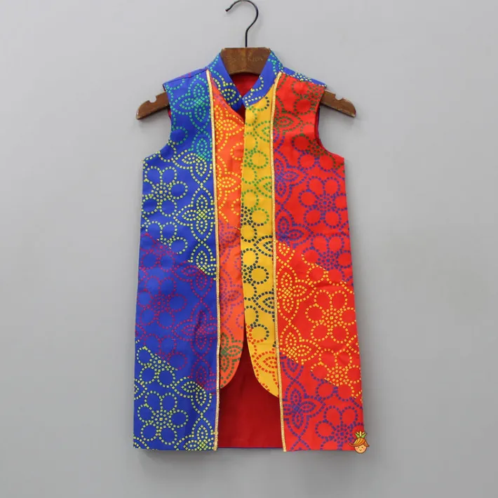 Sale Kurta With Bandhani Printed Stylish Jacket And Pyjama BOY Twinning Sets | Indian Ethnic Wear