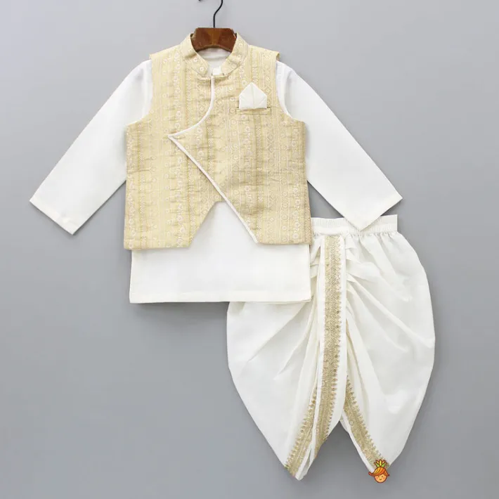 Best Kurta With Pocket Square Stylish Jacket And Lace Detailed Dhoti BOY Indian Ethnic Wear | Ethnic Sets