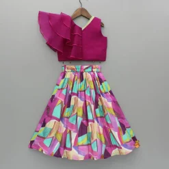 Hot Lace And Ruffle Detailed Top With Multicolour Printed Lehenga Lehengas & Ghagras | Ethnic Wear