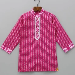 Clearance Lace Detail Front Placket Pink Printed Kurta And Pyjama BOY Indian Ethnic Wear | Ethnic Sets