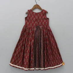 Outlet Lace Detail Yoke Printed Brown Kurti Twinning Sets | Ethnic Wear
