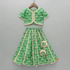 New Lace Green Floral Top With Ghagra And Dupatta Ethnic Wear | Lehengas & Ghagras