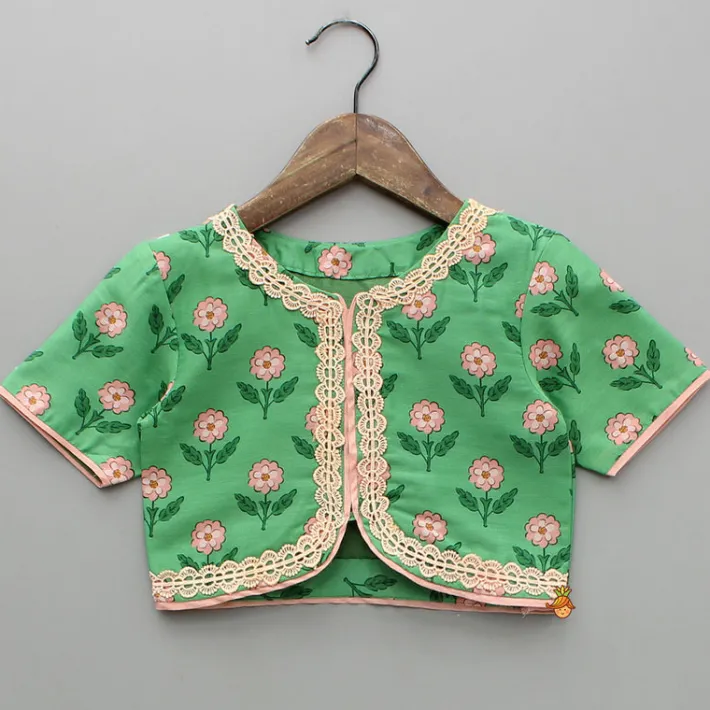New Lace Green Floral Top With Ghagra And Dupatta Ethnic Wear | Lehengas & Ghagras