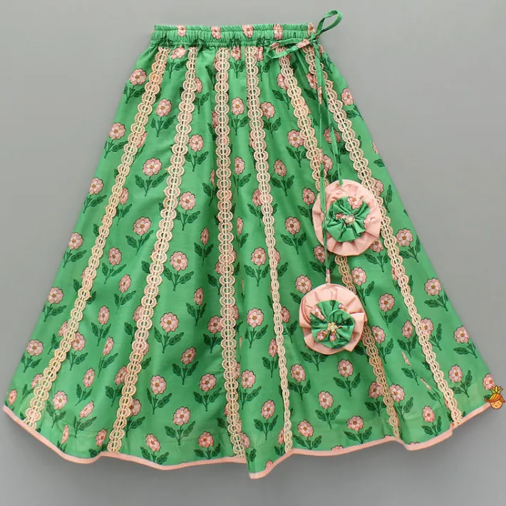 New Lace Green Floral Top With Ghagra And Dupatta Ethnic Wear | Lehengas & Ghagras