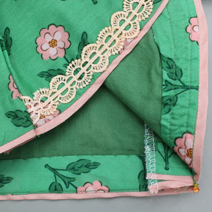 New Lace Green Floral Top With Ghagra And Dupatta Ethnic Wear | Lehengas & Ghagras
