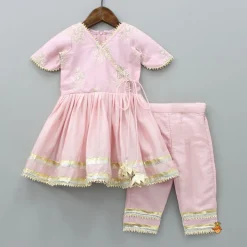 New Lace Work And Pleated Kurti With Pink Pant Ethnic Wear | Churidars & Salwars