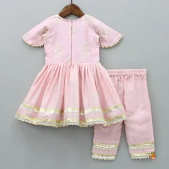 New Lace Work And Pleated Kurti With Pink Pant Ethnic Wear | Churidars & Salwars