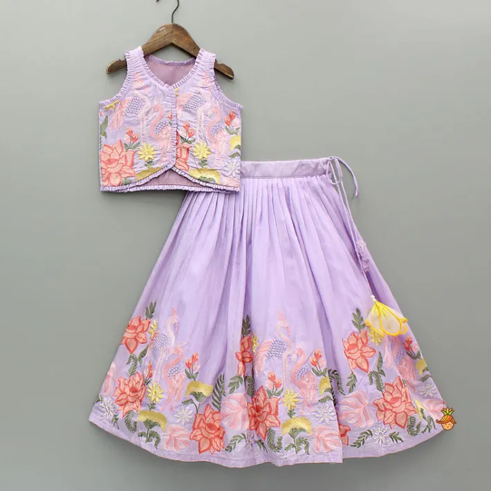 Clearance Lavender Embroidered Pleated Top And Lehenga Twinning Sets | Ethnic Wear