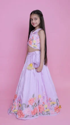 Clearance Lavender Embroidered Pleated Top And Lehenga Twinning Sets | Ethnic Wear