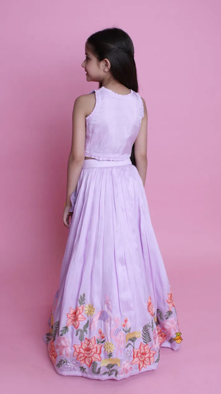 Clearance Lavender Embroidered Pleated Top And Lehenga Twinning Sets | Ethnic Wear