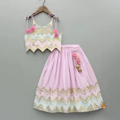 Discount Lavender Embroidered Tie up Strap Top And Lehenga With Dupatta Ethnic Wear | Lehengas & Ghagras
