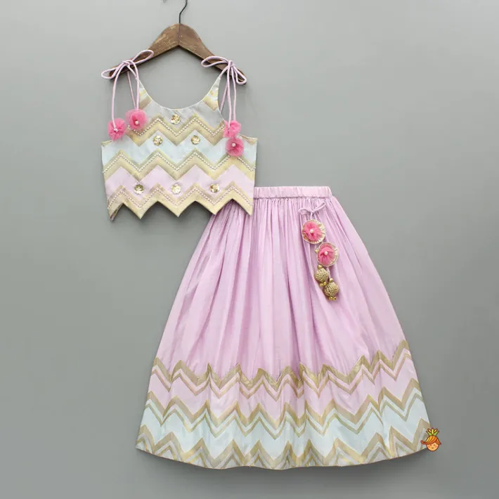 Discount Lavender Embroidered Tie up Strap Top And Lehenga With Dupatta Ethnic Wear | Lehengas & Ghagras