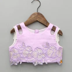 Fashion Lavender Embroidered Top And Pleated Palazzo With Matching Bow Hair Clip Ethnic Wear | Palazzos & Shararas