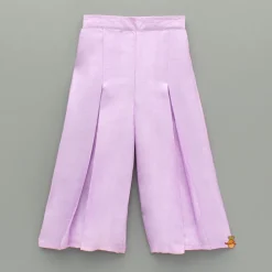 Fashion Lavender Embroidered Top And Pleated Palazzo With Matching Bow Hair Clip Ethnic Wear | Palazzos & Shararas
