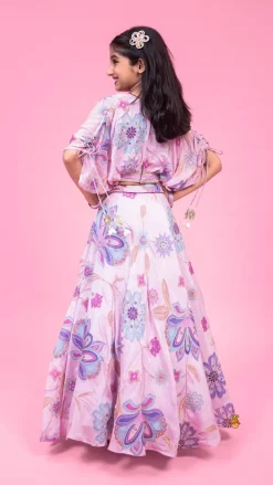 Outlet Lavender Floral Printed Embroidered Top With Flared Lehenga And Dupatta Ethnic Wear | Lehengas & Ghagras