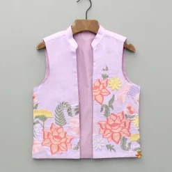 Clearance Lavender Kurta With Embroidered Front Open Jacket And Pyjama BOY Twinning Sets | Indian Ethnic Wear