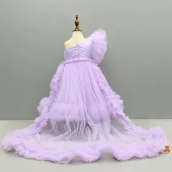 New Lavender One Shoulder Embellished Dress With Detachable Trial And Bow With Matching Swirled Bowie Headband Dresses & Sets | Dresses