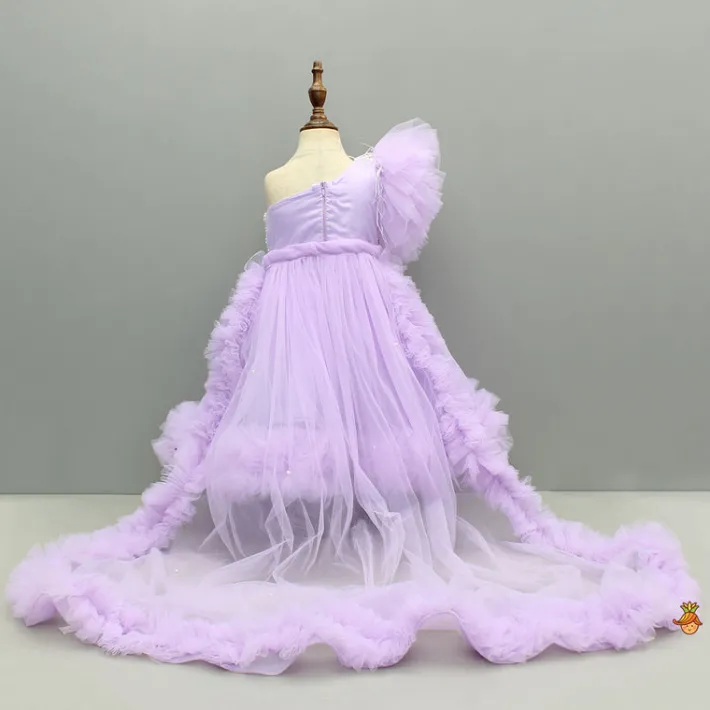 New Lavender One Shoulder Embellished Dress With Detachable Trial And Bow With Matching Swirled Bowie Headband Dresses & Sets | Dresses