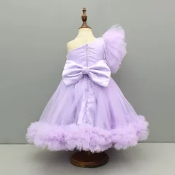 New Lavender One Shoulder Embellished Dress With Detachable Trial And Bow With Matching Swirled Bowie Headband Dresses & Sets | Dresses