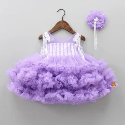 Online Lavender Ruffle And Sequin Dress With Hair Clip Dresses & Sets | Dresses