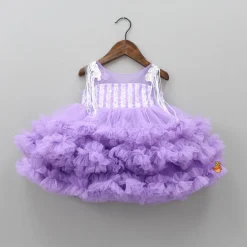 Online Lavender Ruffle And Sequin Dress With Hair Clip Dresses & Sets | Dresses