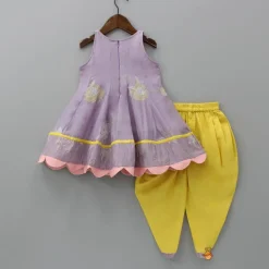 Fashion Lavender Thread Embroidered Kurti And Tulip Dhoti With Dupatta Ethnic Wear | Dhotis & Patialas