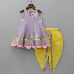 Fashion Lavender Thread Embroidered Kurti And Tulip Dhoti With Dupatta Ethnic Wear | Dhotis & Patialas