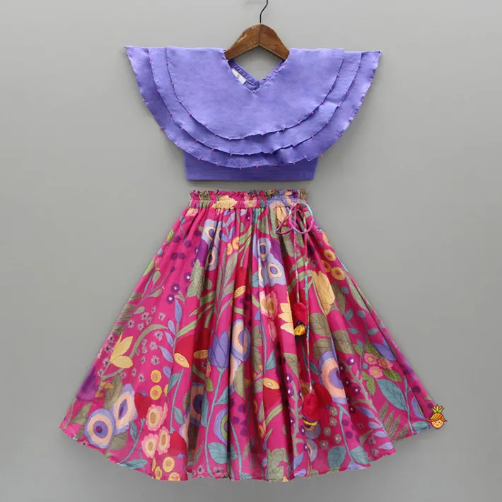 Clearance Layered Top And Multicolour Printed Lehenga Ethnic Wear | Lehengas & Ghagras