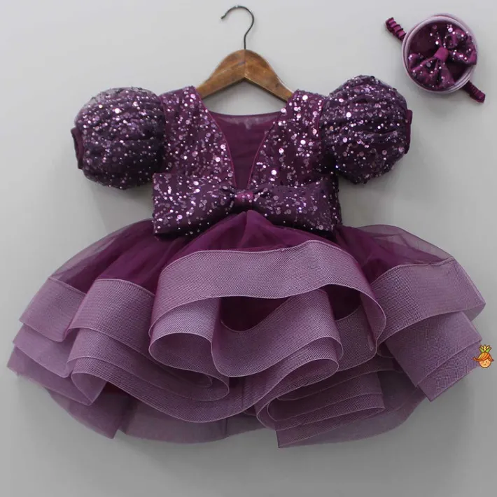 Hot Layered Wine Dress And Detachable Bow With Swirled Headband Dresses & Sets | Dresses