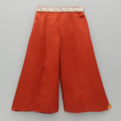 Best Leaf Adorned Rust Crop Top And Flared Palazzo Ethnic Wear | Palazzos & Shararas