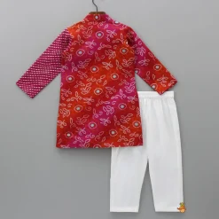 Sale Leheriya And Bandhani Printed Multicolour Kurta And Pyjama BOY Indian Ethnic Wear | Ethnic Sets