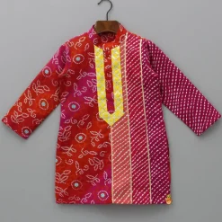 Sale Leheriya And Bandhani Printed Multicolour Kurta And Pyjama BOY Indian Ethnic Wear | Ethnic Sets