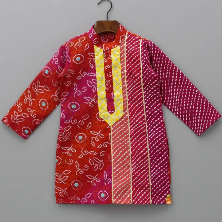 Sale Leheriya And Bandhani Printed Multicolour Kurta And Pyjama BOY Indian Ethnic Wear | Ethnic Sets
